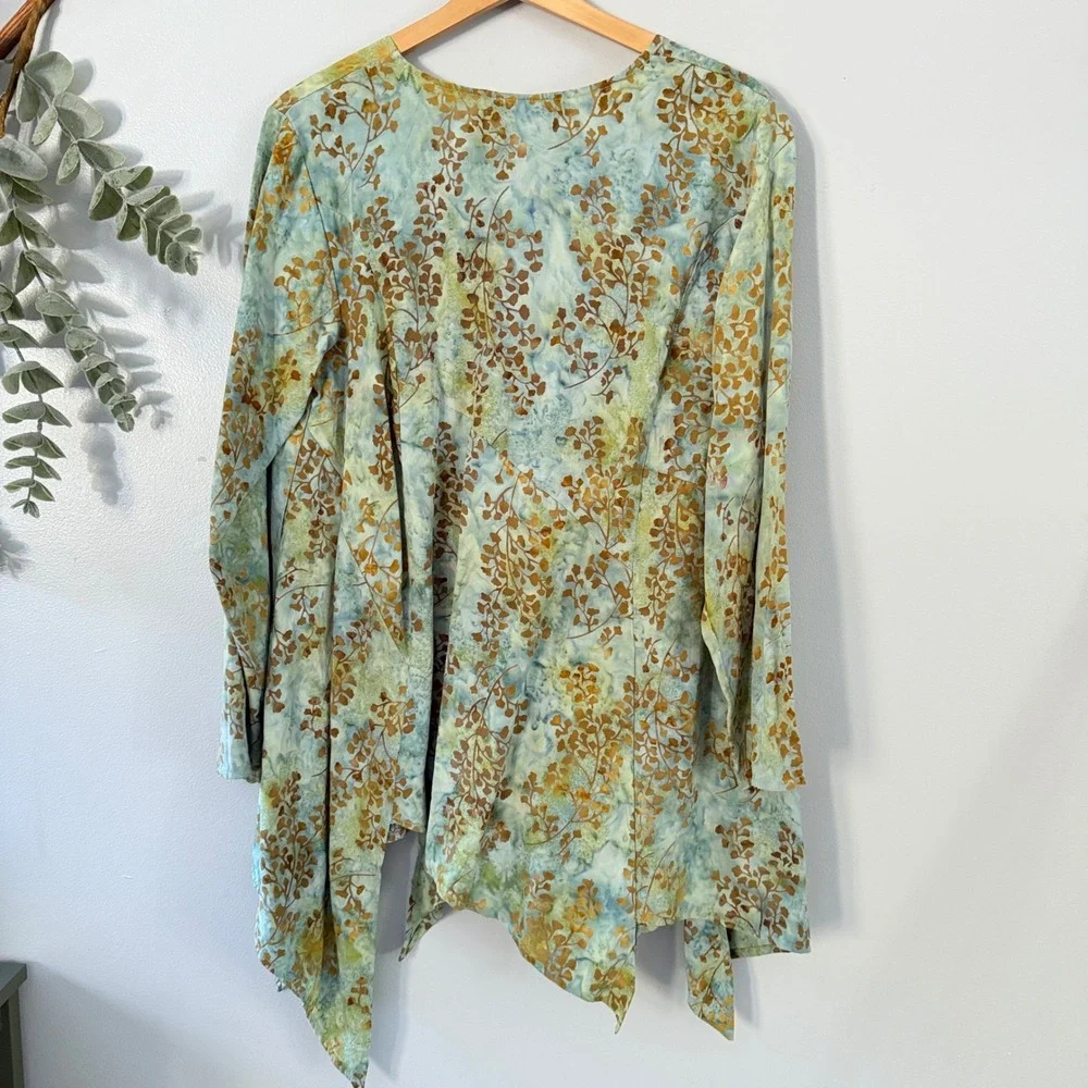 Tienda Ho Tunic Boho Earthy Fairy Hippie Fern Leaf Asymmetrical Hem Blue Green - Picture 2 of 11